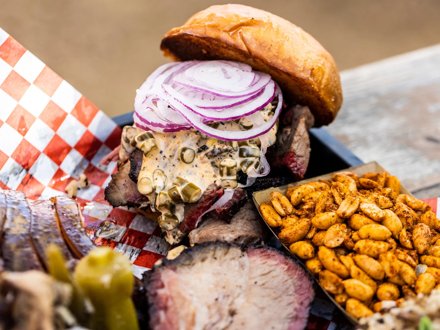 Beef brisket sandwich at Distant Relatives