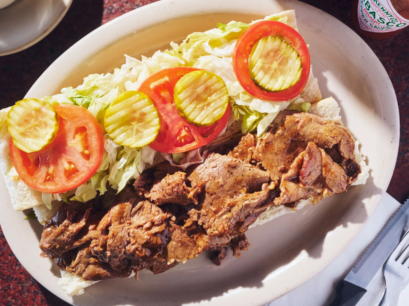 Homemade Roast Beef Po'Boy at Sammy's Food Services & Deli